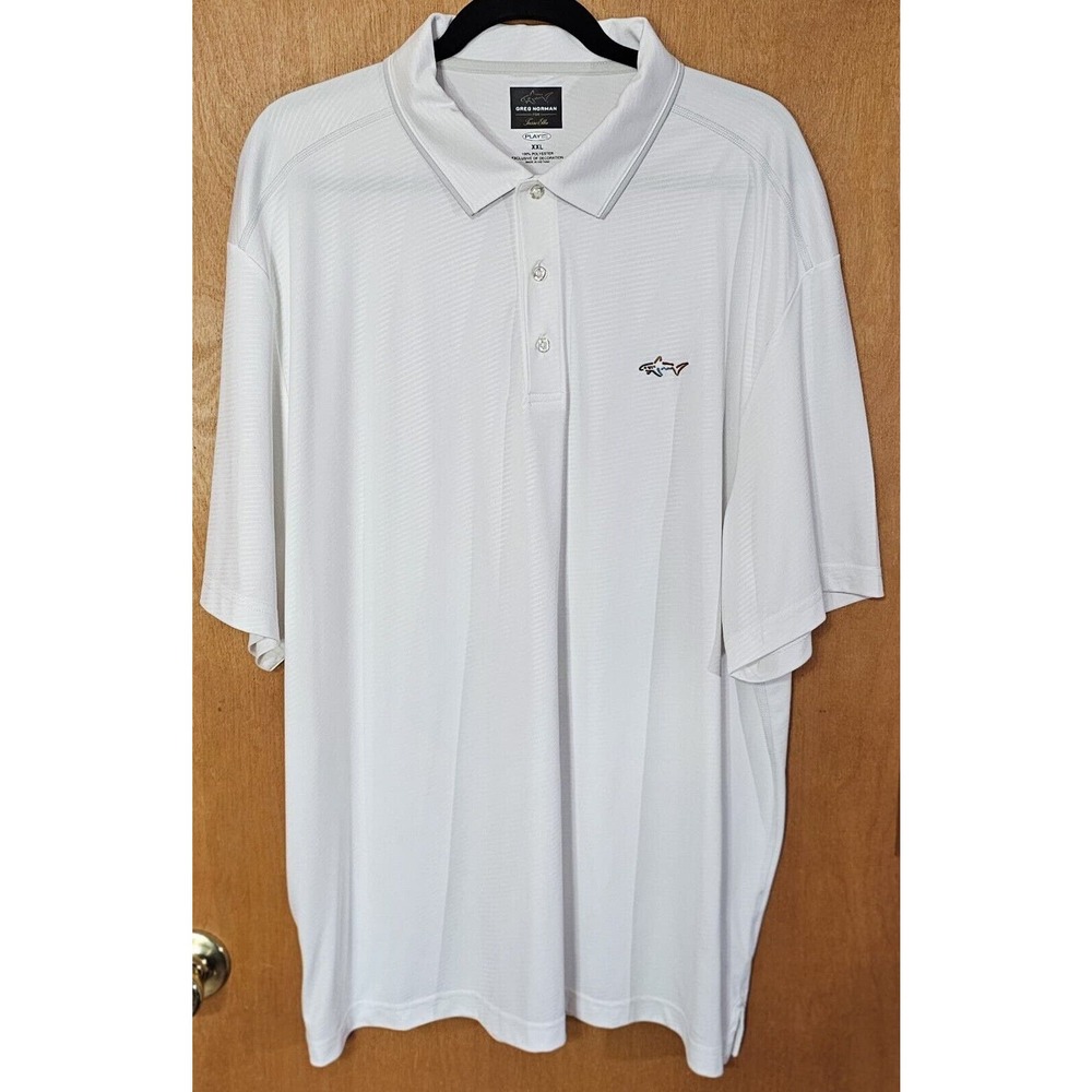 Greg Norman Tasso Elba Shirt Mens Size 2XL White Stripped Polo Short Sleeve